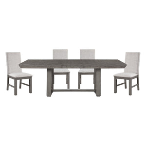 English Elm Rustic 5-Piece Dining Set With Gray Acacia Table & 4 Upholstered Chairs - Modern Charm & Comfort B011S00394-GIGA