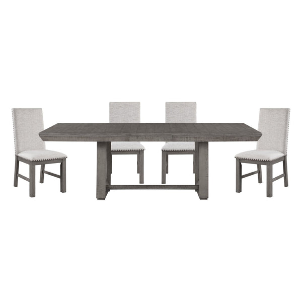 English Elm Rustic 5-Piece Dining Set With Gray Acacia Table & 4 Upholstered Chairs - Modern Charm & Comfort B011S00394-GIGA