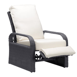 English Elm Outdoor Garden Recliner Chair with Thick Removable Cushion, Rust‑Proof Aluminum Frame, 3‑Position Recline, Weatherproof Wicker Comfort Gray+Beige W1889113134