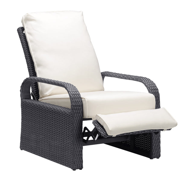 English Elm Outdoor Garden Recliner Chair with Thick Removable Cushion, Rust‑Proof Aluminum Frame, 3‑Position Recline, Weatherproof Wicker Comfort Gray+Beige W1889113134