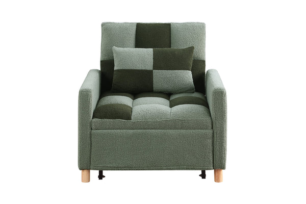 English Elm Convertible Convertible Sleeper Sofa Chair Bed with 3-Position Backrest, Teddy Fabric, Sturdy 330lb Frame Green W1420110194