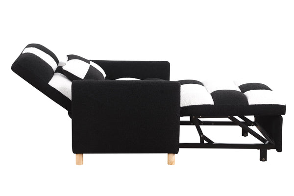 English Elm Convertible Convertible Sleeper Sofa Chair Bed with 3-Position Backrest, Teddy Fabric, Sturdy 330lb Frame Black White W1420110191