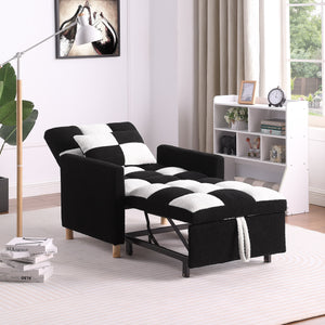English Elm Convertible Convertible Sleeper Sofa Chair Bed with 3-Position Backrest, Teddy Fabric, Sturdy 330lb Frame Black White W1420110191