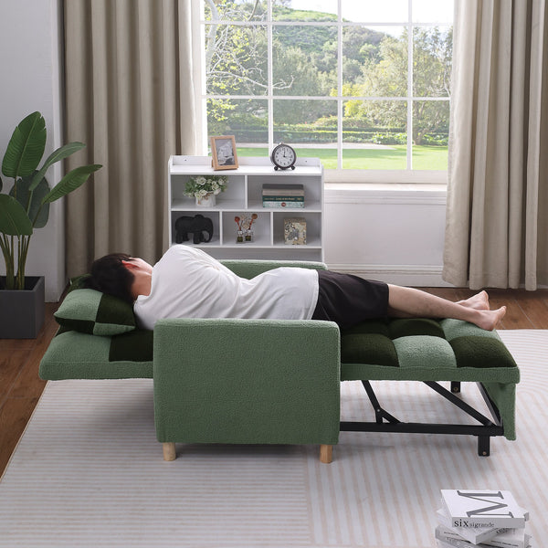 English Elm Convertible Convertible Sleeper Sofa Chair Bed with 3-Position Backrest, Teddy Fabric, Sturdy 330lb Frame Green W1420110194