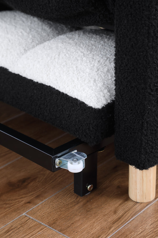 English Elm Convertible Convertible Sleeper Sofa Chair Bed with 3-Position Backrest, Teddy Fabric, Sturdy 330lb Frame Black White W1420110191