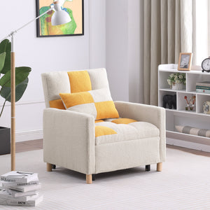 English Elm Convertible Convertible Sleeper Sofa Chair Bed with 3-Position Backrest, Teddy Fabric, Sturdy 330lb Frame Yellow W1420110193