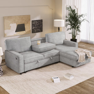 English Elm Upholstery Sleeper Sectional Sofa With Storage Space, Usb Port, 2 Cup Holders On Back Cushions