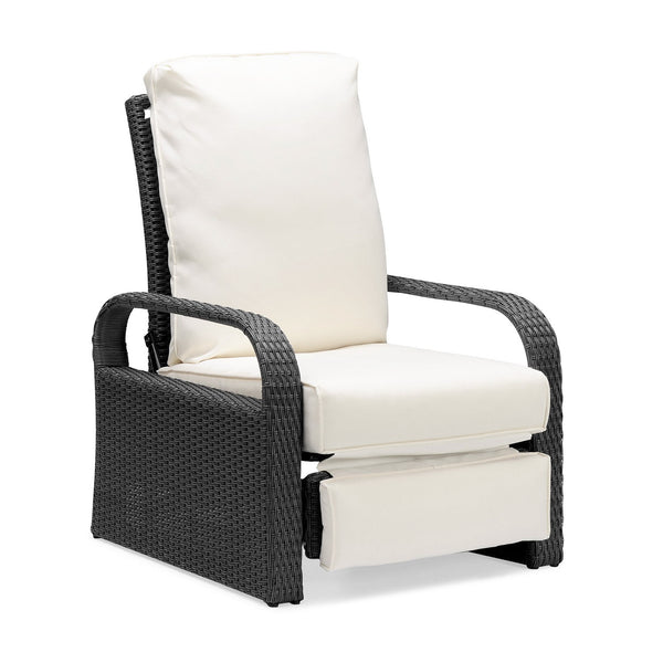 English Elm Outdoor Garden Recliner Chair with Thick Removable Cushion, Rust‑Proof Aluminum Frame, 3‑Position Recline, Weatherproof Wicker Comfort Gray+Beige W1889113134
