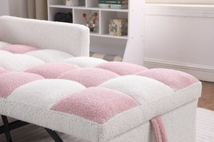 English Elm Convertible Convertible Sleeper Sofa Chair Bed with 3-Position Backrest, Teddy Fabric, Sturdy 330lb Frame Pink+White W1420110192