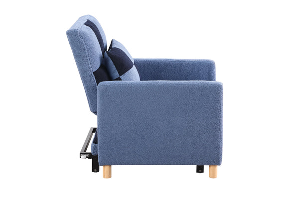 English Elm Convertible Convertible Sleeper Sofa Chair Bed with 3-Position Backrest, Teddy Fabric, Sturdy 330lb Frame Blue W1420110195