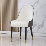 English Elm Dining Chair With Pu Leather White and Brown Metal Legs (Set Of 2)