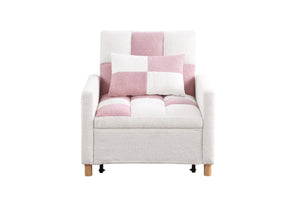 English Elm Convertible Convertible Sleeper Sofa Chair Bed with 3-Position Backrest, Teddy Fabric, Sturdy 330lb Frame Pink+White W1420110192