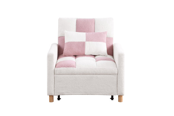 English Elm Convertible Convertible Sleeper Sofa Chair Bed with 3-Position Backrest, Teddy Fabric, Sturdy 330lb Frame Pink+White W1420110192