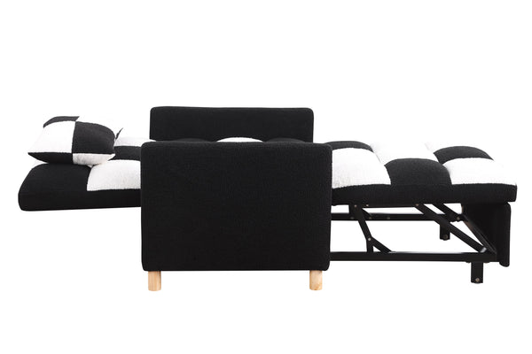 English Elm Convertible Convertible Sleeper Sofa Chair Bed with 3-Position Backrest, Teddy Fabric, Sturdy 330lb Frame Black White W1420110191