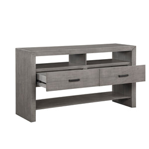 English Elm Modern Rustic Dining Server with Acacia Veneer Two Drawers and Three Open Shelves B011113079