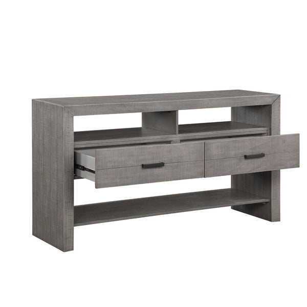 English Elm Modern Rustic Dining Server with Acacia Veneer Two Drawers and Three Open Shelves B011113079