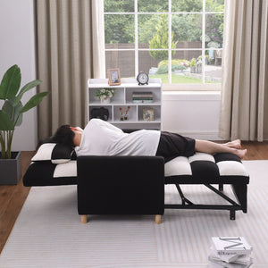 English Elm Convertible Convertible Sleeper Sofa Chair Bed with 3-Position Backrest, Teddy Fabric, Sturdy 330lb Frame Black White W1420110191