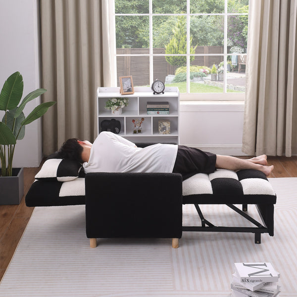 English Elm Convertible Convertible Sleeper Sofa Chair Bed with 3-Position Backrest, Teddy Fabric, Sturdy 330lb Frame Black White W1420110191