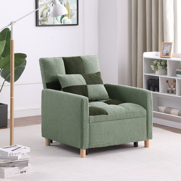 English Elm Convertible Convertible Sleeper Sofa Chair Bed with 3-Position Backrest, Teddy Fabric, Sturdy 330lb Frame Green W1420110194