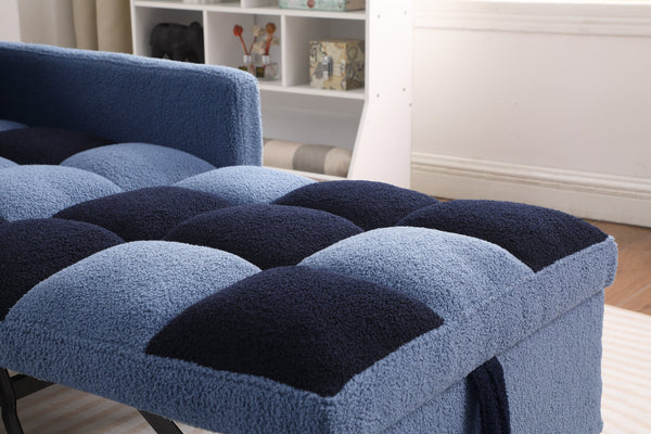 English Elm Convertible Convertible Sleeper Sofa Chair Bed with 3-Position Backrest, Teddy Fabric, Sturdy 330lb Frame Blue W1420110195