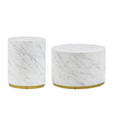 English Elm Set Of 3 White Marble Pattern Round Coffee Table Side Table End Table Set For Living Room Fully Assembled