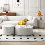 English Elm Set Of 3 White Marble Pattern Round Coffee Table Side Table End Table Set For Living Room Fully Assembled