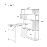 English Elm Home Office Computer Desk L-Shaped Corner Table, Rotating Computer Table With 5-Tier Bookshelf, Four Installation Methods, Lockable Casters (Tiger)