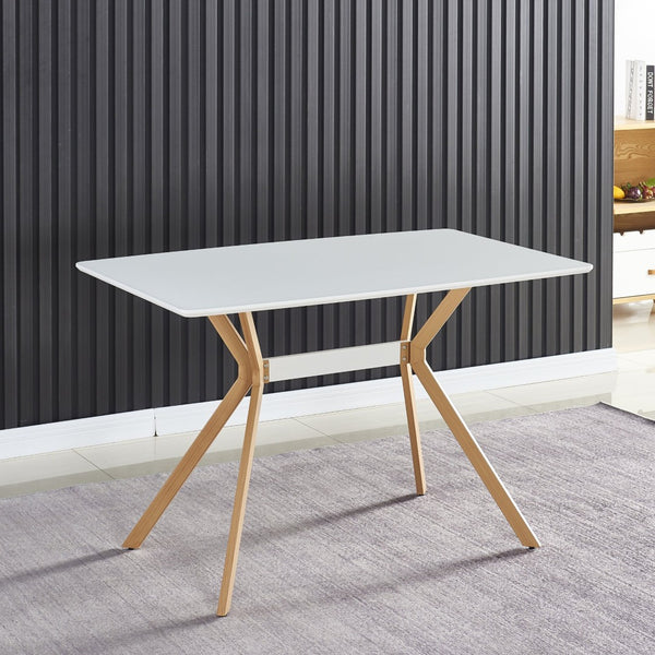 English Elm Modern Minimalist Dining Table White Mdf Top Metal Legs Seats Four Compact Kitchen W241113187