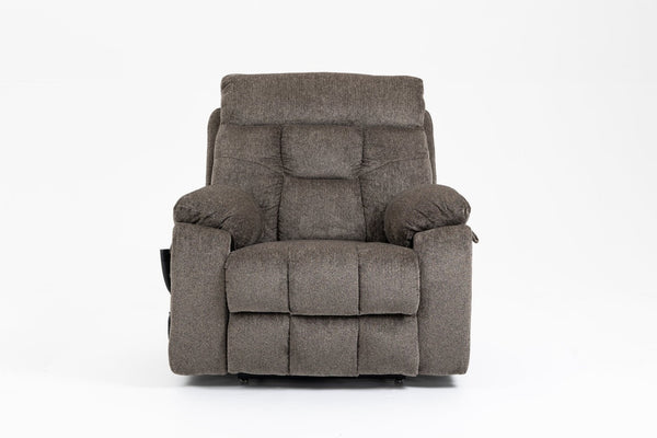 English Elm Old Age Velvet Power Lift Recliner with Dual Motors Heating Massage and Full Flat Recline Dark Brown W547S00034