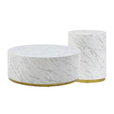 English Elm Set Of 3 White Marble Pattern Round Coffee Table Side Table End Table Set For Living Room Fully Assembled