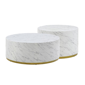 English Elm Faux Marble Coffee Tables For Living Room, 35.43Inch Accent Tea Tables With Gold Metal Base(White)