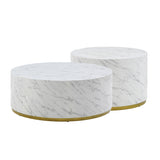 Gold Base Faux Marble Coffee Table Set, 35.43 Inch - Stylish Living Room Accent