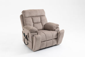 English Elm Old Age Velvet Power Lift Recliner with Dual Motors Heating Massage and Full Flat Recline Light Brown W547S00035