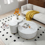 English Elm Set Of 3 White Marble Pattern Round Coffee Table Side Table End Table Set For Living Room Fully Assembled