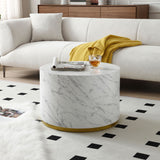 Hearth and Haven White Marble Pattern Cocktail Table Mdf with Gold Metal Base 23.62Inch W876106492
