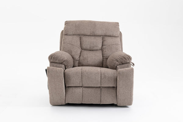 English Elm Old Age Velvet Power Lift Recliner with Dual Motors Heating Massage and Full Flat Recline Light Brown W547S00035