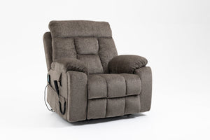 English Elm Old Age Velvet Power Lift Recliner with Dual Motors Heating Massage and Full Flat Recline Dark Brown W547S00034
