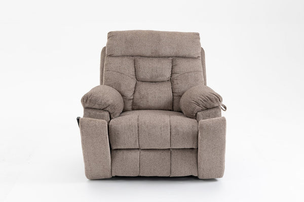 English Elm Old Age Velvet Power Lift Recliner with Dual Motors Heating Massage and Full Flat Recline Light Brown W547S00035