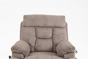 English Elm Old Age Velvet Power Lift Recliner with Dual Motors Heating Massage and Full Flat Recline Light Brown W547S00035