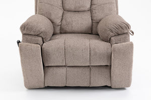 English Elm Old Age Velvet Power Lift Recliner with Dual Motors Heating Massage and Full Flat Recline Light Brown W547S00035