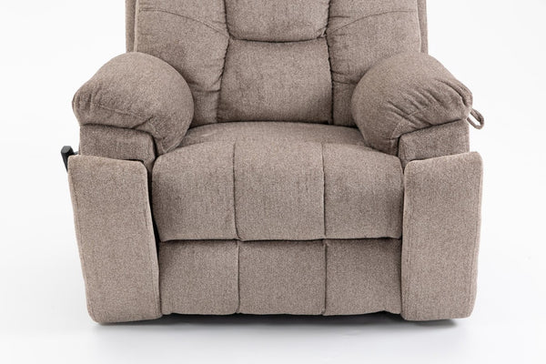 English Elm Old Age Velvet Power Lift Recliner with Dual Motors Heating Massage and Full Flat Recline Light Brown W547S00035