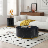 English Elm Modern Faux Marble Coffee Tables For Living Room, 35.43Inch Accent Tea Tables With Gold Metal Base(Black)