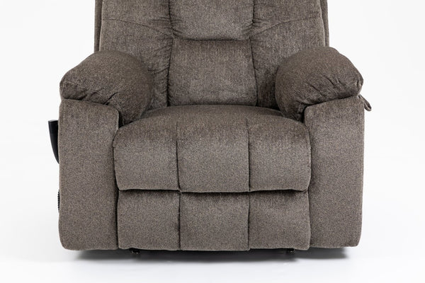 English Elm Old Age Velvet Power Lift Recliner with Dual Motors Heating Massage and Full Flat Recline Dark Brown W547S00034
