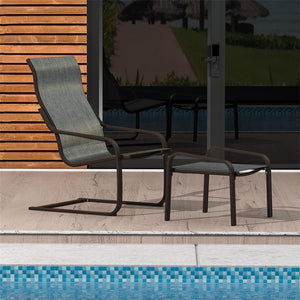 English Elm Outdoor C Spring Motion Patio Bistro Set with Ottoman — Quick-Dry Textile, Non-Slip Feet, Cozy Rocking Comfort W1859113279