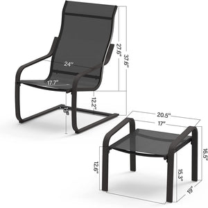 English Elm Outdoor C Spring Motion Patio Bistro Set with Ottoman — Quick-Dry Textile, Non-Slip Feet, Cozy Rocking Comfort W1859113279