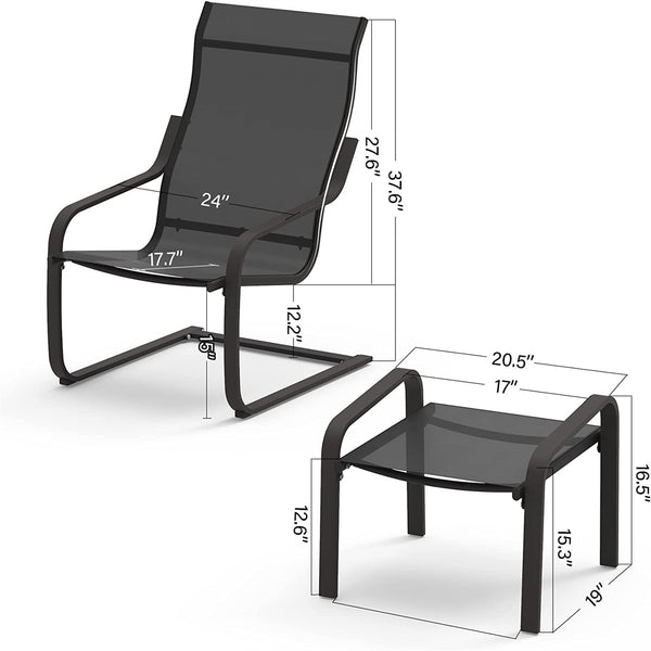 English Elm Outdoor C Spring Motion Patio Bistro Set with Ottoman — Quick-Dry Textile, Non-Slip Feet, Cozy Rocking Comfort W1859113279