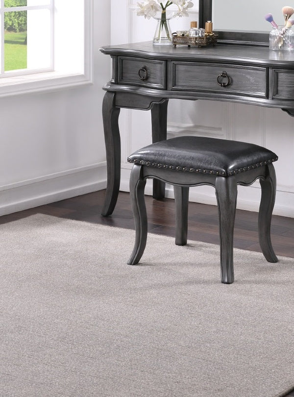 English Elm Contemporary Grey Vanity Desk Set with Padded Stool, Arched Mirror & Floral Crown, 3 Drawers, Chic Elegance B011113310