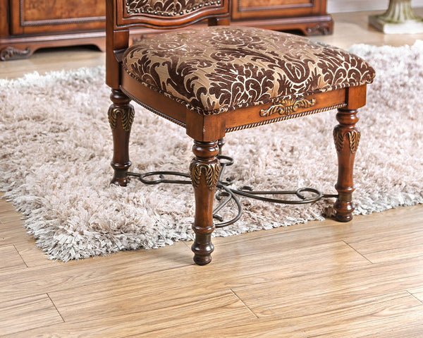 English Elm Traditional Brown Cherry Side Chairs Set of 2 — Solid Wood, Intricate Carved Backs, Floral Upholstery, Formal Dining Room Elegance B011113348