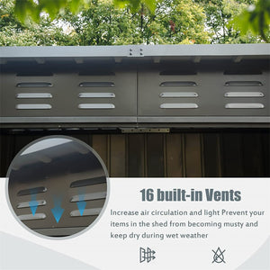 English Elm Outdoor Galvanized Steel Storage Shed with Lockable Doors and Waterproof Gable Roof W1859S00033