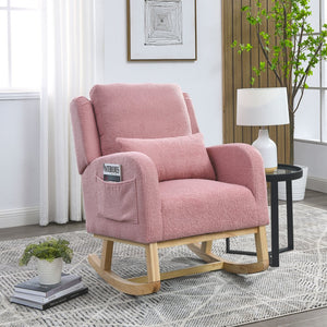 English Elm Welike 27.5" W Modern High Back Rocking Chair with Lumbar Pillow, Side Pockets, Cozy Design Pink Teddy W834105961